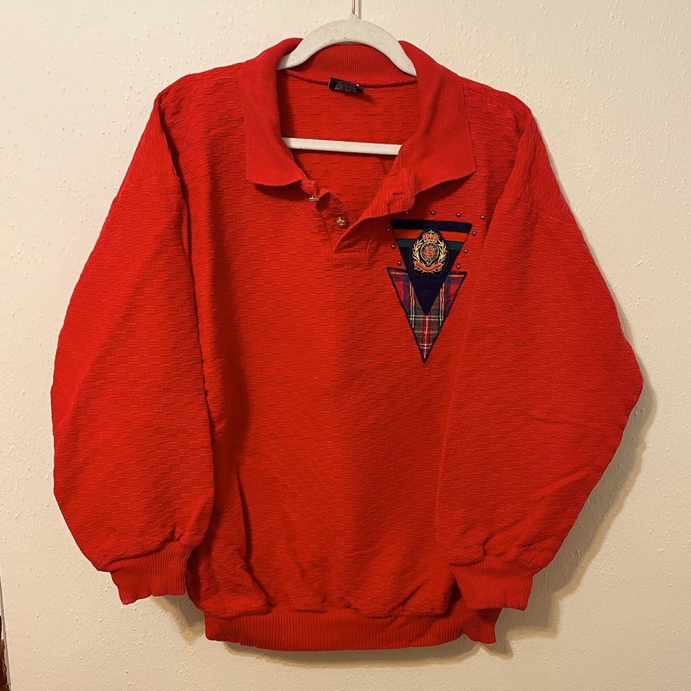 Vintage Embroidered Red Collared Sweater Wek The World